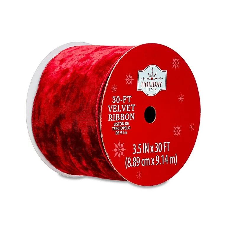 Red Velvet Christmas Ribbon, 3.5" x 30', by Holiday Time | Walmart (US)