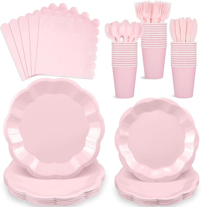 175 Pcs Pink Plates and Napkins Set, 25 Guest Pink Party Supplies Include Scalloped Plate Napkin ... | Amazon (US)