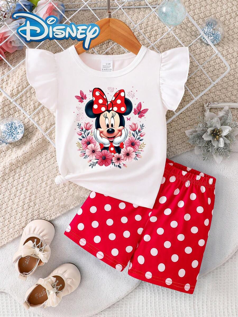 Disney Mickey Mouse Baby Girls' Floral Print Sleeveless Top And Polka Dot Elastic Waist Shorts Se... | SHEIN