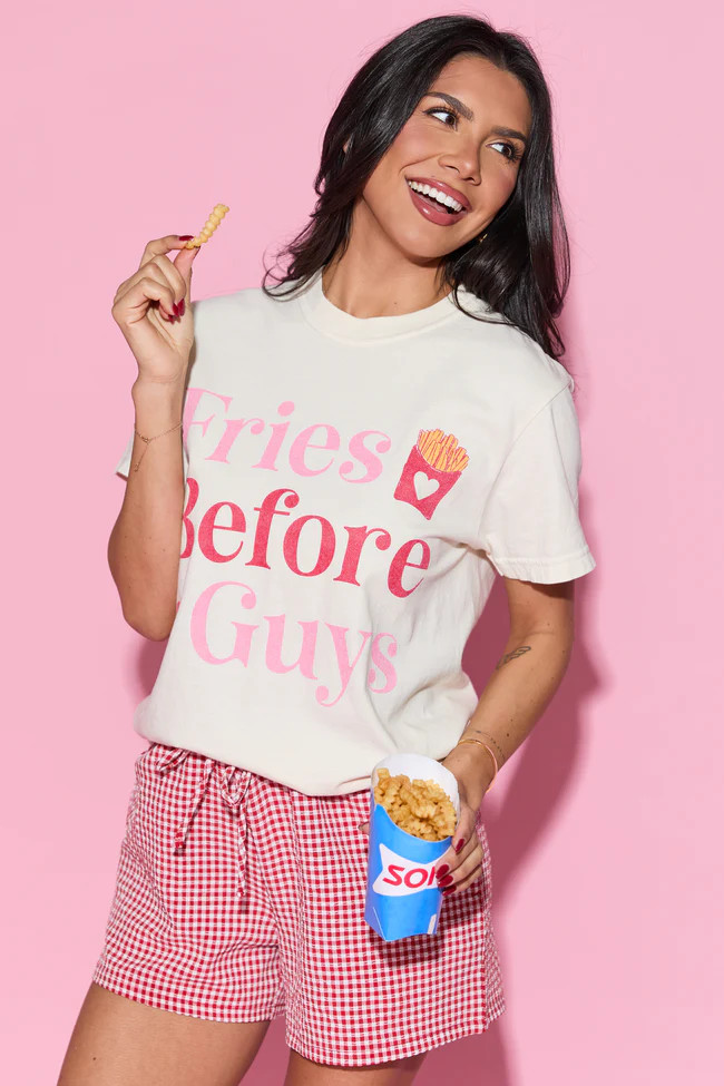 Fries Before Guys Ivory Graphic Tee | Pink Lily
