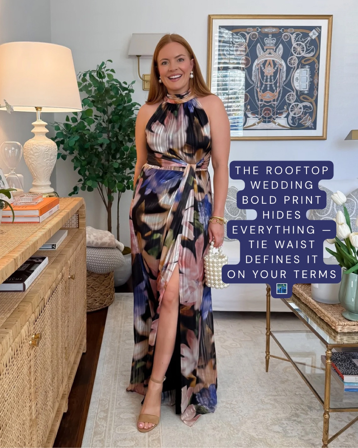Wearing size 6
The rooftop wedding dress 🌆 This bold-print halter maxi is for my girls who want a statement — the busy print hides everything while the tie waist lets YOU decide where it cinches. Halter necklines draw the eye up, and the leg slit keeps it fun for a night of dancing under the city lights.

#fallweddingguestdress #weddingguestdress #rooftopwedding #halterdress #boldprint #fallweddingoutfit

#LTKWedding #LTKSeasonal #LTKgrwm