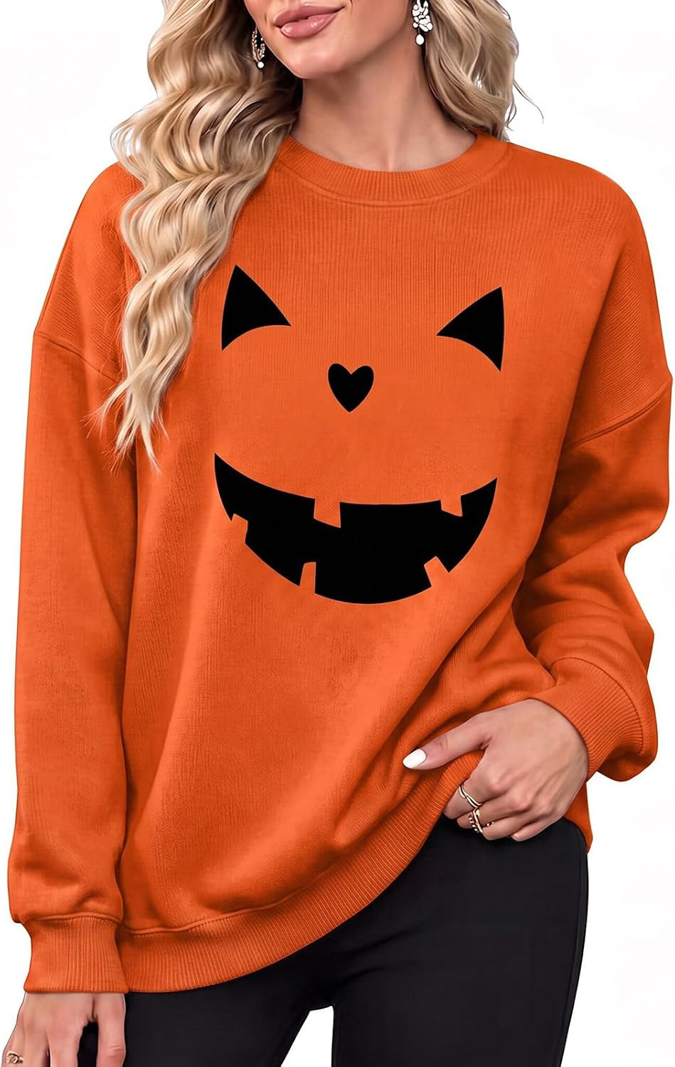 Halloween Sweatshirts for Women Halloween Pumpkin Face Casual Pullover Tops | Amazon (US)