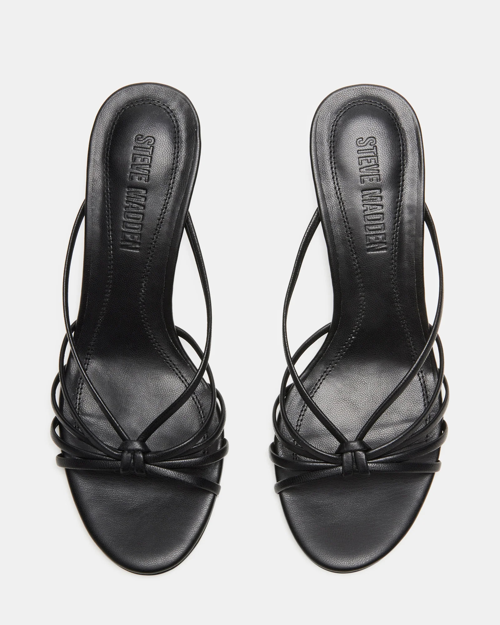 EDNA Black Leather Strappy Mule Women's Heel | Steve Madden (US)