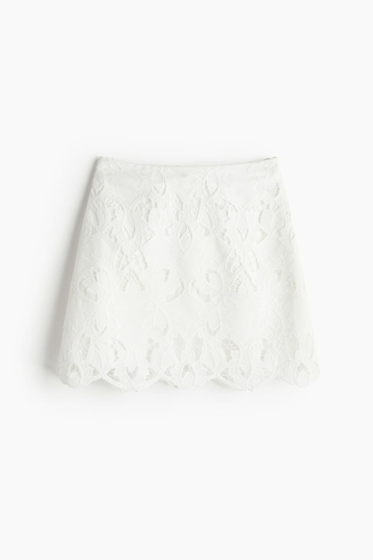 Skirt with Eyelet Embroidery - White - Ladies | H&M US | H&M (US + CA)