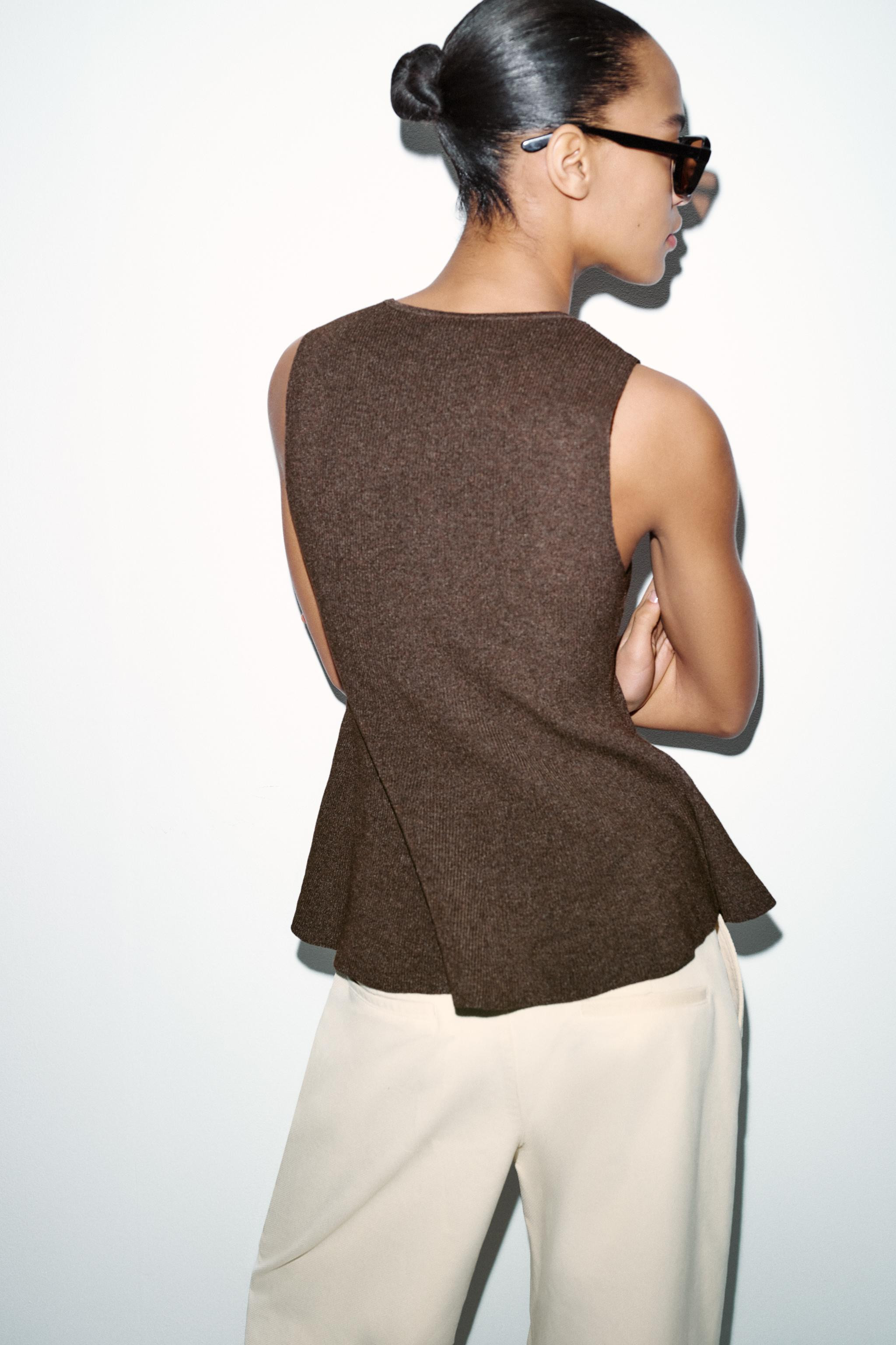 BUTTONED RIB PEPLUM TOP | Zara US