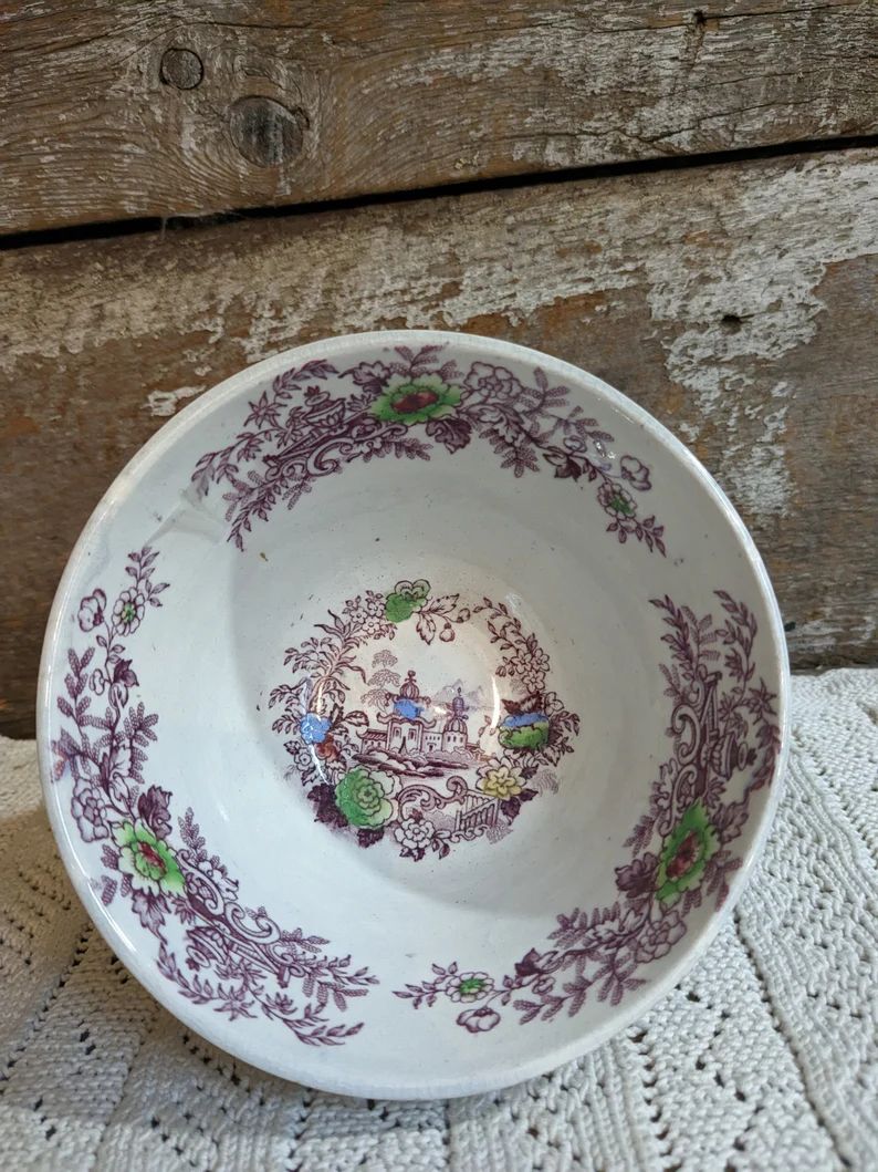 Purple Transferware Hand Painted Ironstone Soup Stew Bowl / J. Wedgwood Tyrol circa 1800s / Polyc... | Etsy (US)