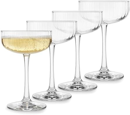 Libbey Paneled Cocktail Coupe Glasses, 8.5 Oz Fine Ribbed Line Coupe Glasses Set of 4, Dishwasher... | Amazon (US)