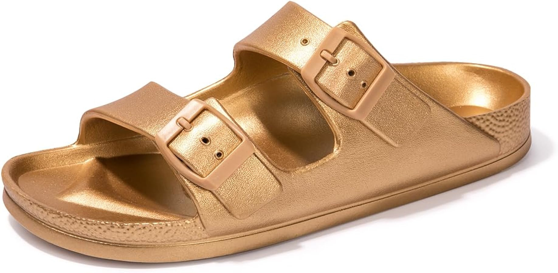FUNKYMONKEY Women's Comfort Slides Double Buckle Adjustable EVA Flat Sandals | Amazon (US)