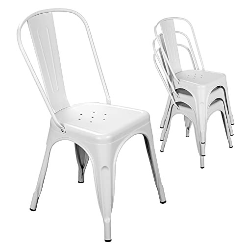 Nazhura Metal Dining Chair Farmhouse Tolix Style for Kitchen Dining Room Café Restaurant Bistro Patio, 18 Inch, Stackable, Waterproof Indoor/Outdoor (Sets of 4) (White) | Amazon (US)