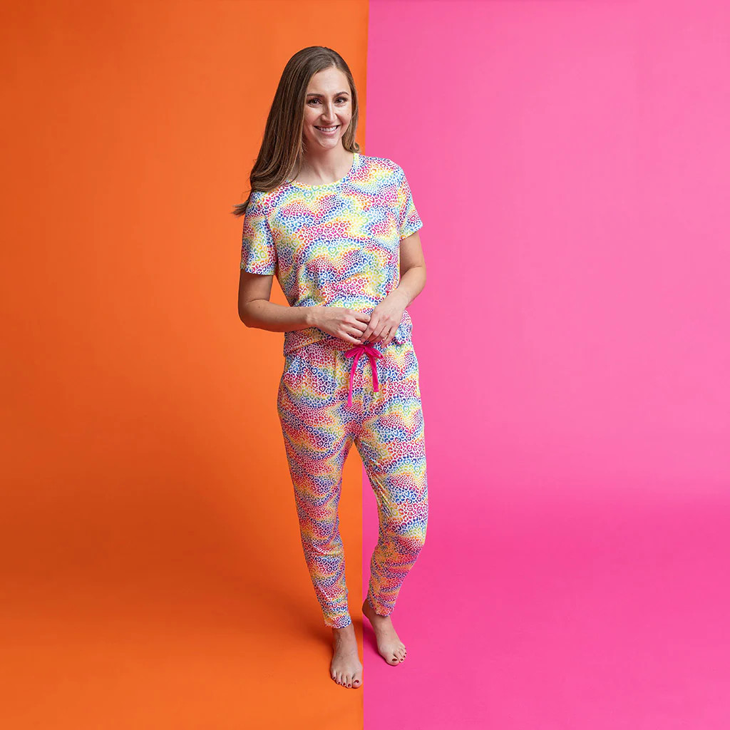 Rainbow Pink Short Sleeve Women's Pajamas | Lisa Frank® I Love Rainbow Leopard | Posh Peanut