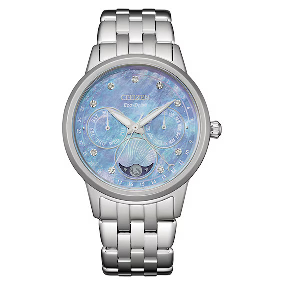 Ladies' Citizen Eco-Drive® Calendrier Diamond Accent Chronograph Watch with Mother-of-Pearl Dial... | Zales