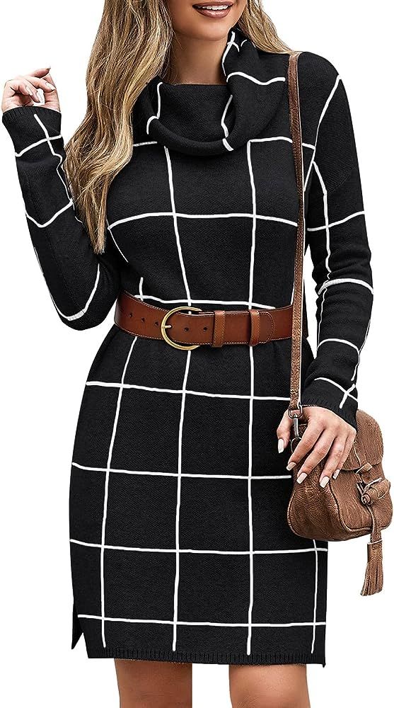 LookbookStore Women Casual Long Sleeve Sweater Dress Loose Fit Tunic Dresses Knitted Pullover Dress  | Amazon (US)