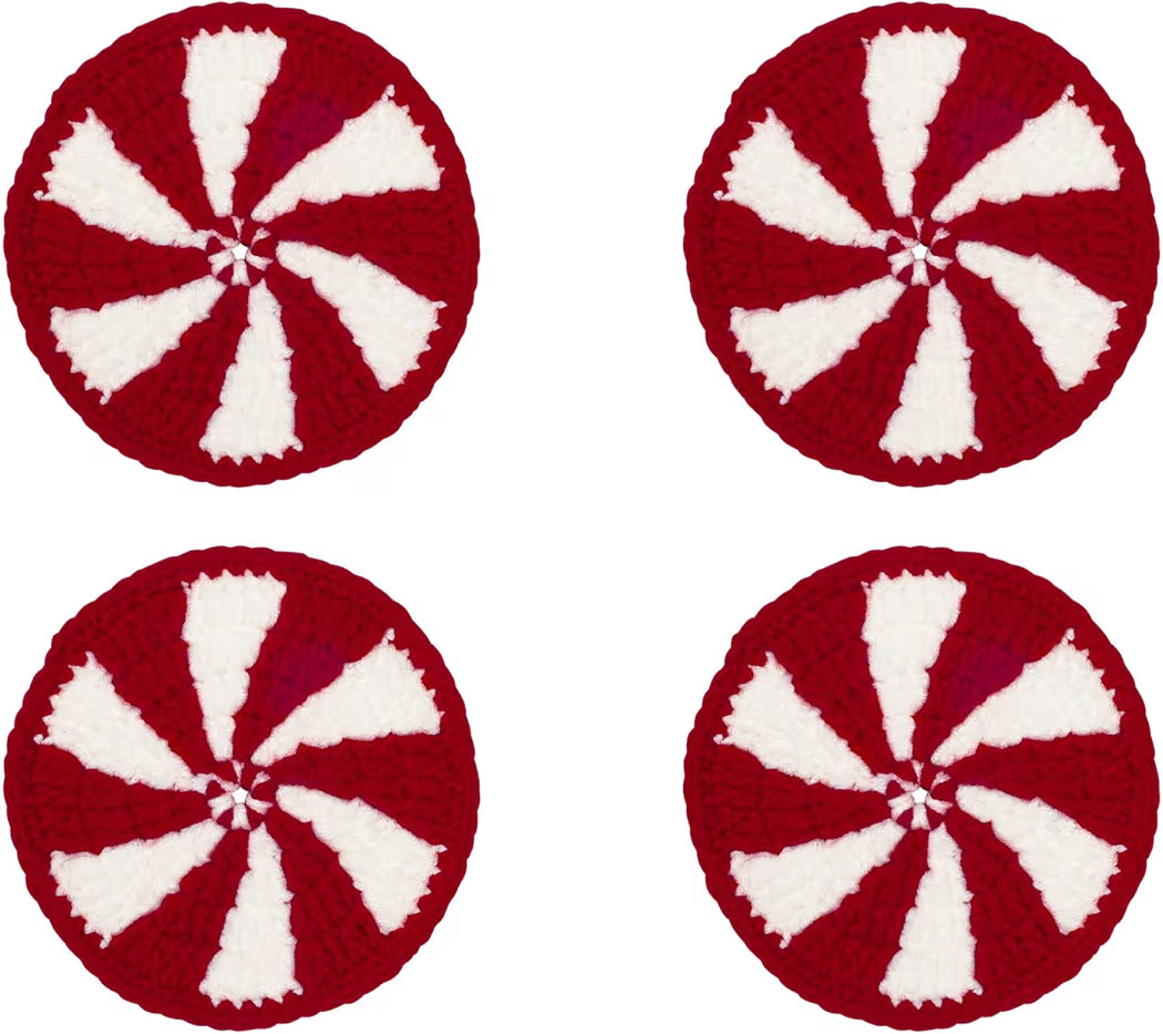 Whaline 4 Pack Christmas Candy Coaster Handmade Crochet Drink Coaster Woven Red White Peppermint ... | Amazon (US)