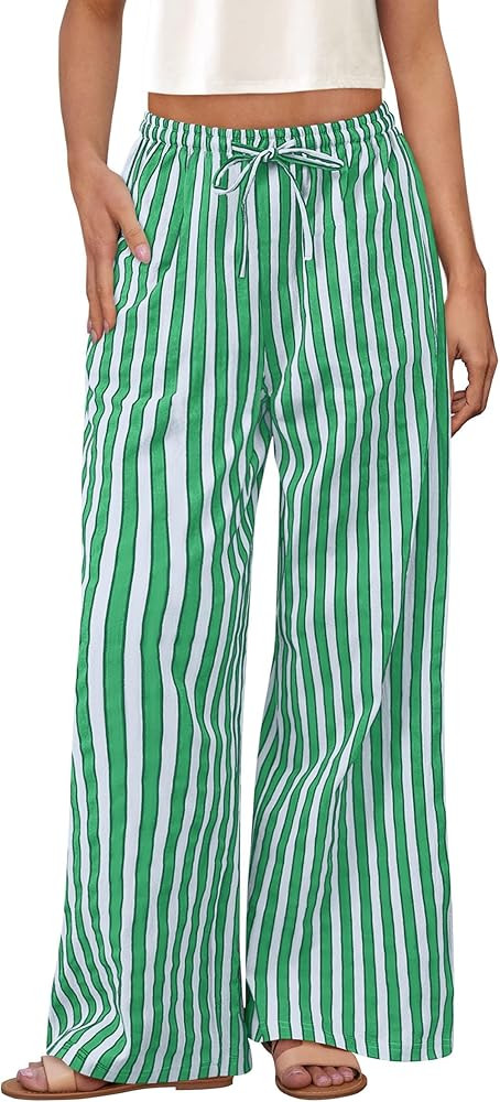 PRETTYGARDEN Women's Summer Striped Wide Leg Lounge Pants 2025 Trendy Clothes Drawstring Elastic ... | Amazon (US)