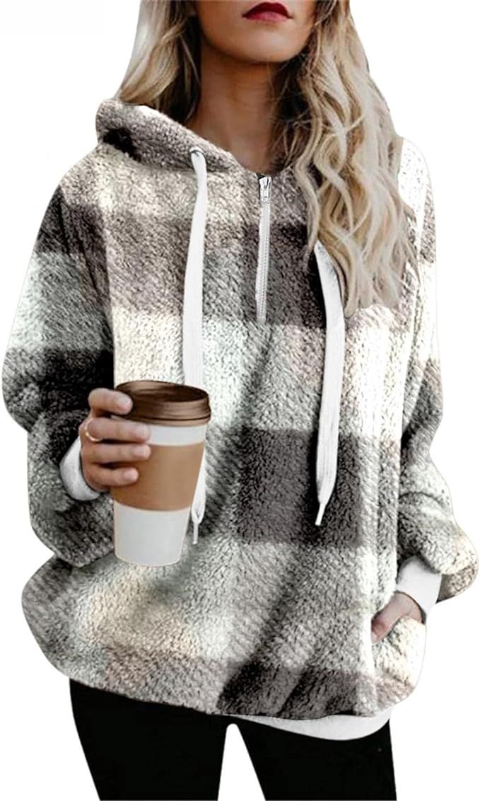 Zieglen Womens Hoodies Fuzzy Hooded Sweatshirts Fleece Hoodie Pullover Sweaters Fluffy Coats Over... | Amazon (US)
