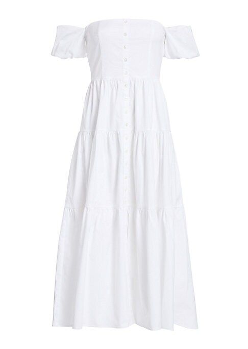 Staud Women's Elio Puff Sleeve Prairie Dress - White - Size 10 | Saks Fifth Avenue