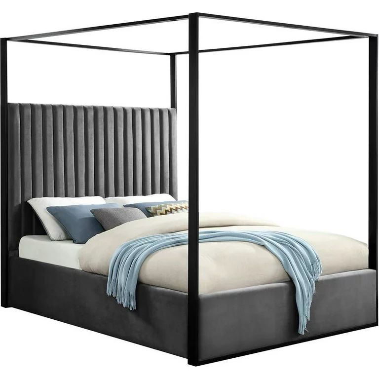 Meridian Furniture Jax Solid Wood and Velvet King Bed in Gray - Walmart.com | Walmart (US)