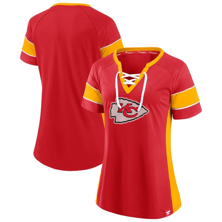 Women's Kansas City Chiefs Fanatics Branded Red/Gold Team Draft Me Lace-Up Raglan T-Shirt | NFL Shop