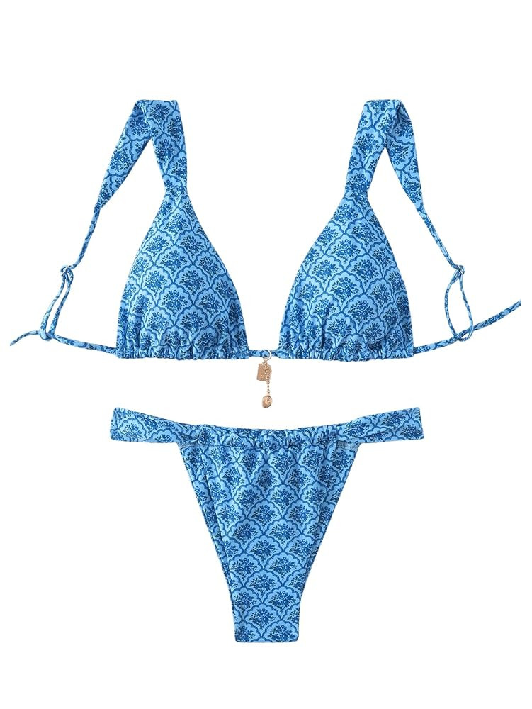 Women's 2 Piece Leopard Floral Bathing Suit Wireless Triangle Swimsuit High Waisted Bikini Sets | Amazon (US)