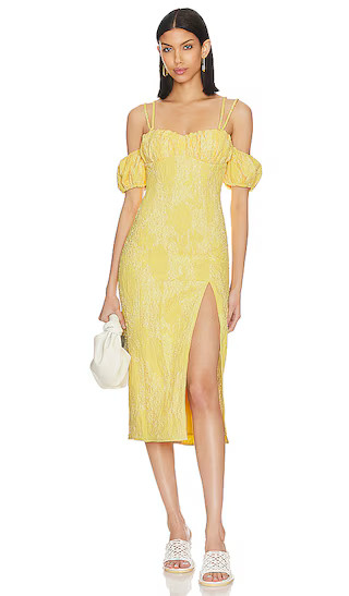 Clemence Midi Dress in Buttercream Yellow | Revolve Clothing (Global)