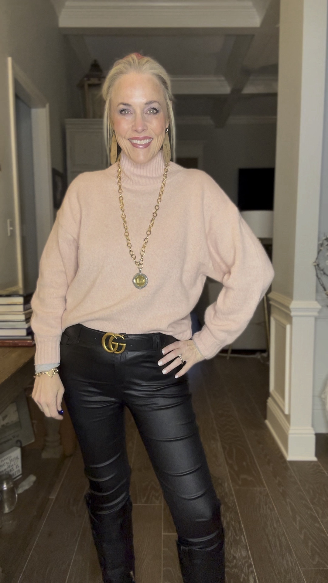 Today’s OOTD features my fave faux leather skinny pants from SHEIN that I’ve been wearing on repeat since I got them. These are the black and they cost…. wait for it… drum roll,  please… $16.13 🤯. I paired them with the CashSoft mock neck pullover in soft pink from Gap, and my black cowboy boots from Amazon. Because it’s so chilly here in south Louisiana today, I have on my grey bodysuit from Free People and fleece-lined sheet tights from Amazon underneath. I’m in a medium in everything. 

I’m wearing my favorite everyday jewelry from Amazon, Nickel and Suede, Etsy, and Jennifer Ponson. 

#LTKHoliday #LTKSeasonal #LTKGiftGuide