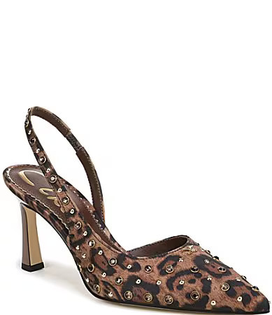 Circus NY by Sam Edelman Tallie Leopard Satin Jewel Studded Slingback Dress Pumps - 6 | Dillard's