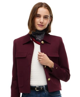 Tommy Hilfiger Women's Ponte Knit Band Collar Jacket - Utility Ol | Macy's