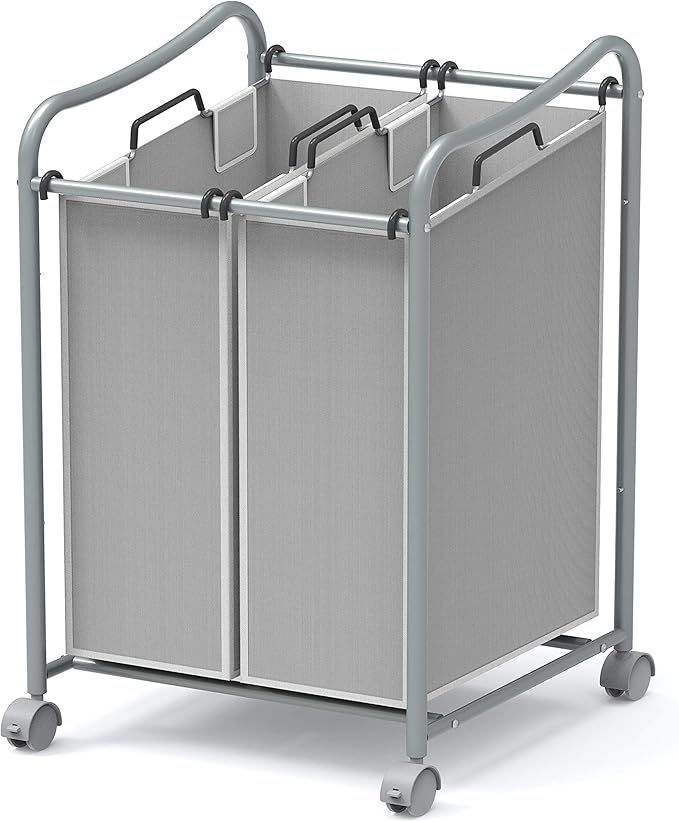 SimpleHouseware 2-Bag Heavy Duty Rolling Laundry Sorter Cart, Silver | Amazon (US)