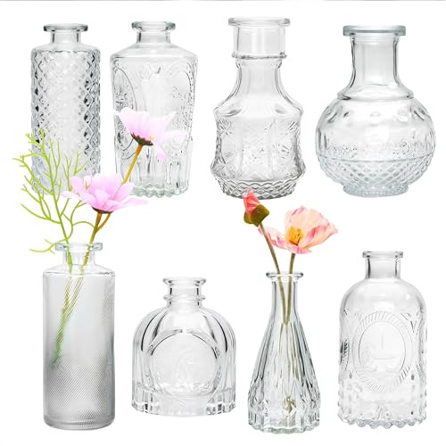 Brajttt Clear Flower Vase Set, Glass Bud Vase in Bulk Set of 8,Artistic and Cultural Flavor Mini Vases for Home Office Decor, Bedroom, Office, Living Room Decorations,Wedding | Amazon (US)