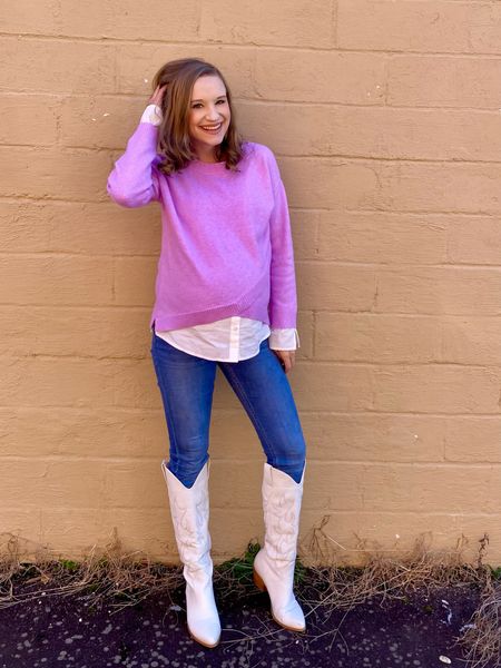 Spring is in the air… 💜🌷 I am loving Walmarts new arrivals for spring! There are so many transitional pieces that you can wear now while it’s still chilly but warming up for spring weather! Like this twofer sweater! It comes in multiple color options and can easily be paired with jeans or white pants! ☺️ 

#LTKshoecrush #LTKSeasonal