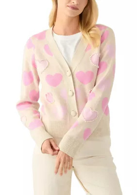 Crown & Ivy Women's Pearl Heart Cardigan, Medium | Belk