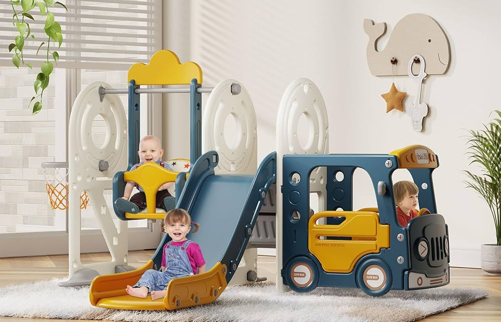 BIERUM 5 in 1 Toddler Slide and Swing Set, Kid Slide for Toddlers Age 1-3, Bus Themed Baby Slide ... | Amazon (US)