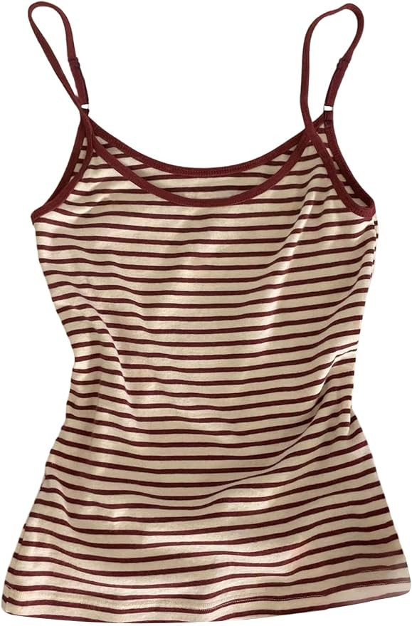 RoseSeek Women's Y2k Striped Cami Tops Spaghetti Strap Crew Neck Camisole Casual Preppy Tops | Amazon (US)