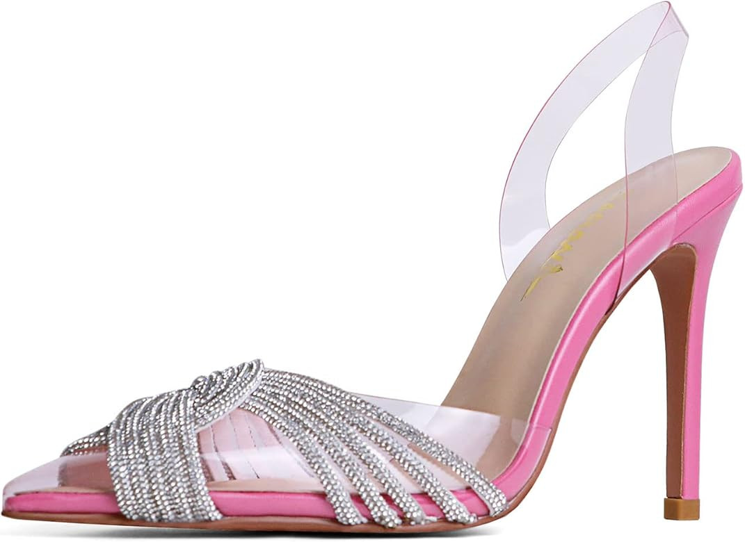 sarawill Women's Sexy Stiletto Pumps Pointed Toe Transparent PVC High Heels Crystal Rhinestones S... | Amazon (US)
