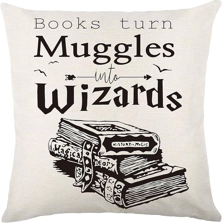 Funny Quotes Books Turn Muggles Into Wizards Throw Pillow Case，18X18 Inch College Dormitory Dec... | Amazon (US)