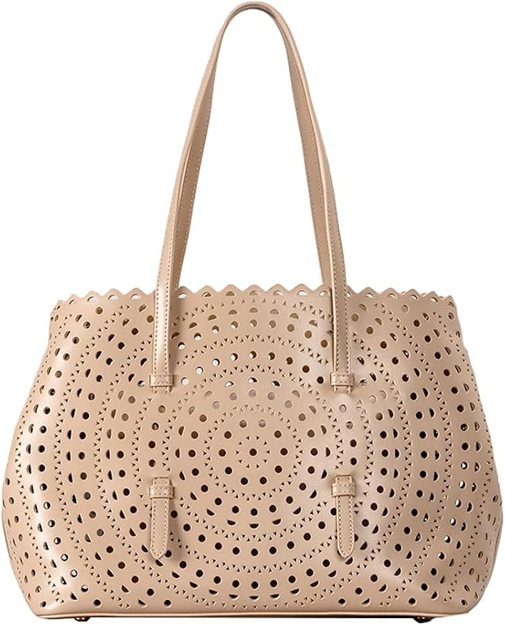 Womens Hollow Vegan Leather Tote Bag Small Summer Beach Bucket Shoulder Purse Top Handle Handbag ... | Amazon (US)