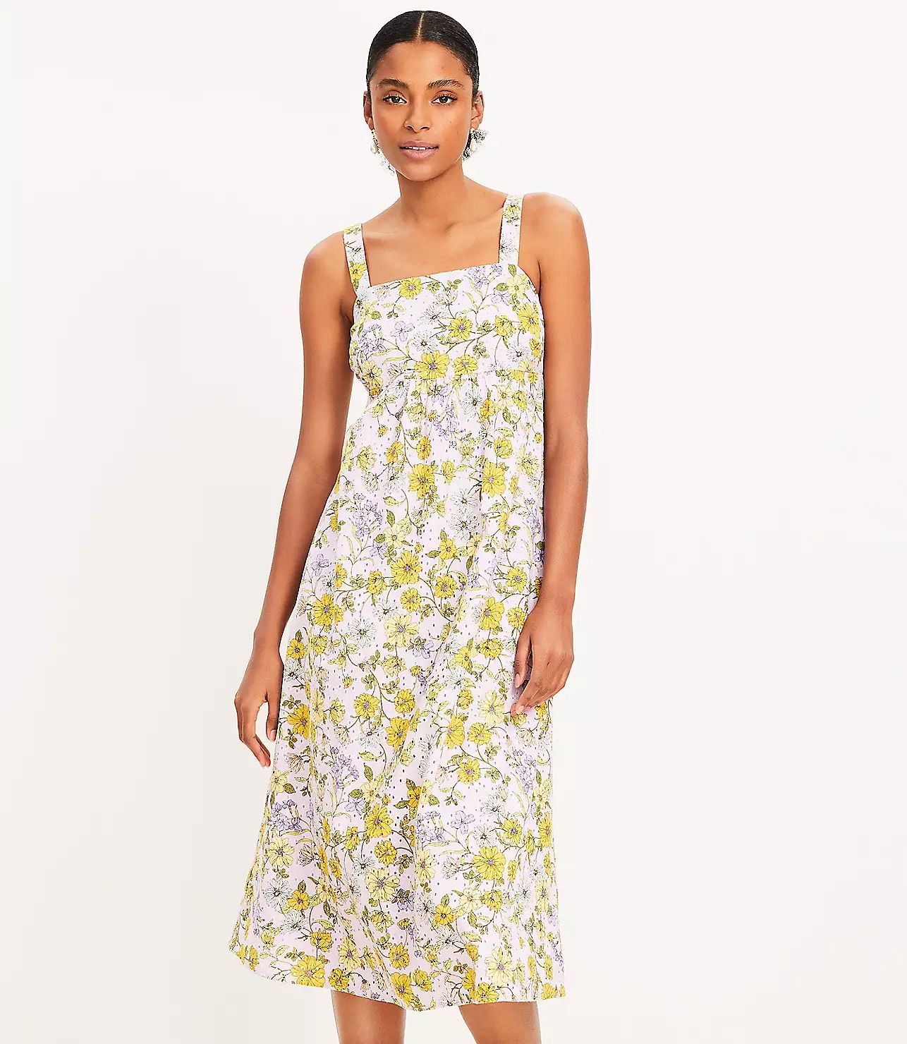 Floral Embroidered Strappy Midi Dress | LOFT