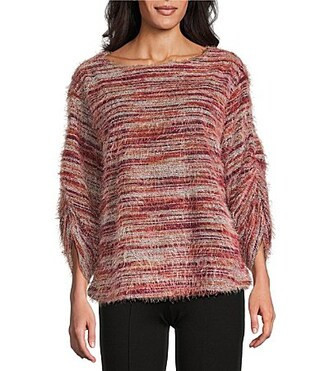 Slim Factor by Investments Alexa Boat Neck 34 Sleeve Fuzzy Knit Top - S | Dillard's