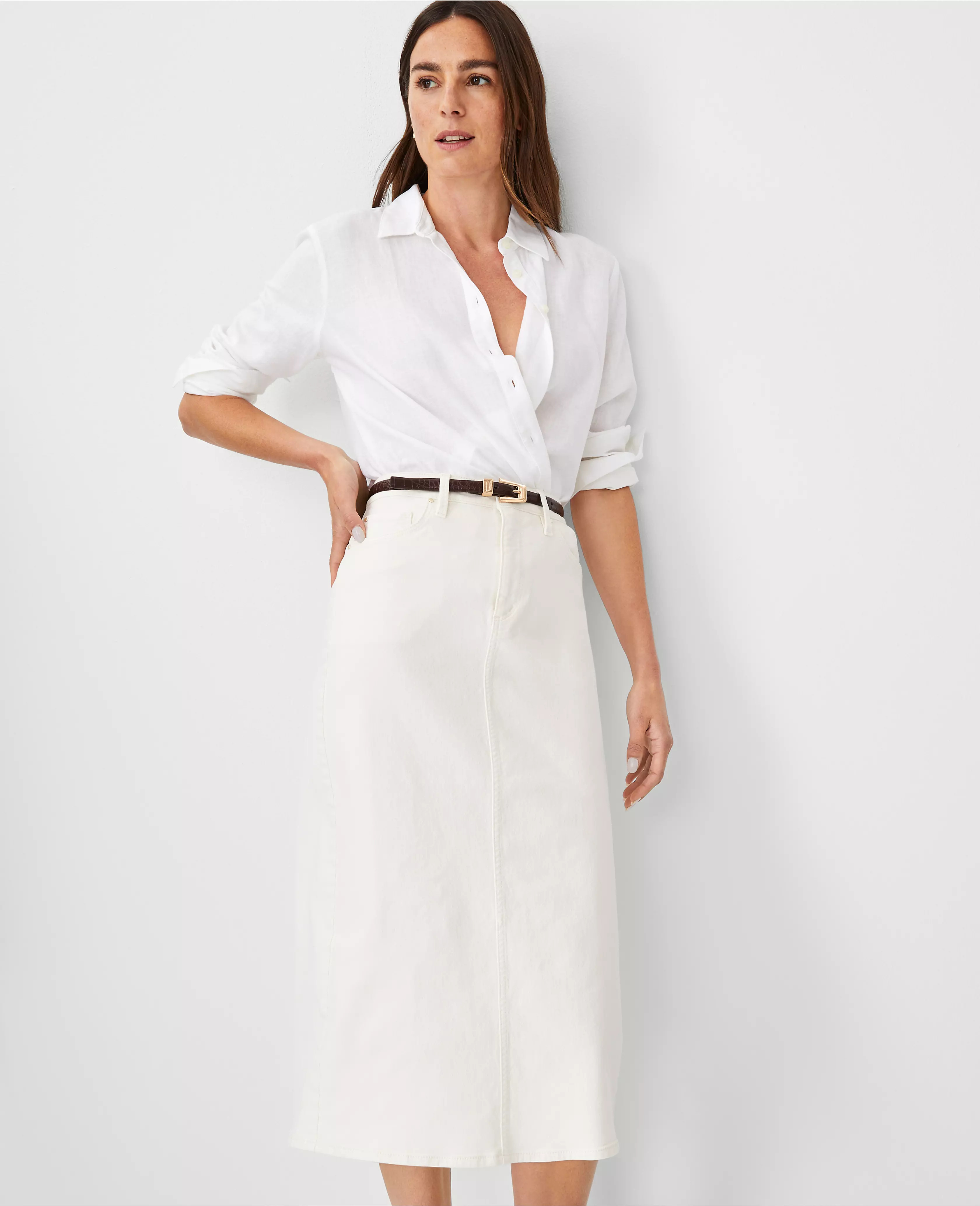 AT Weekend Denim Skirt in Ivory | Ann Taylor (US)