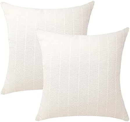 Heavenera Decorative Cotton Woven Throw Pillow Covers Set of 2, Modern Farmhouse Decorative Boho Ivo | Amazon (US)