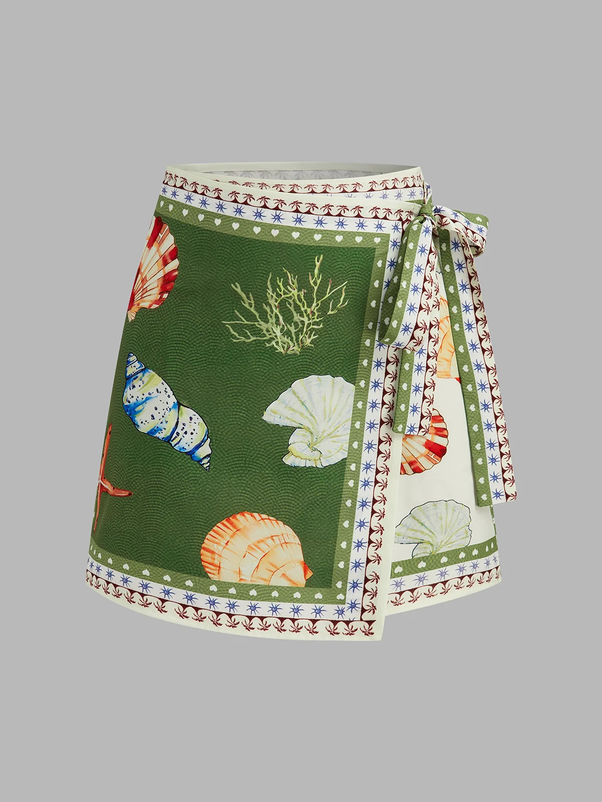 Seashell Print Wrap Mini Skirt | Commense