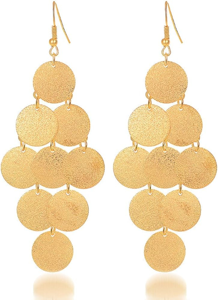 Geometric Circle Coin Drop Earrings Boho Long Sequins Dangle Earrings for Women | Amazon (US)