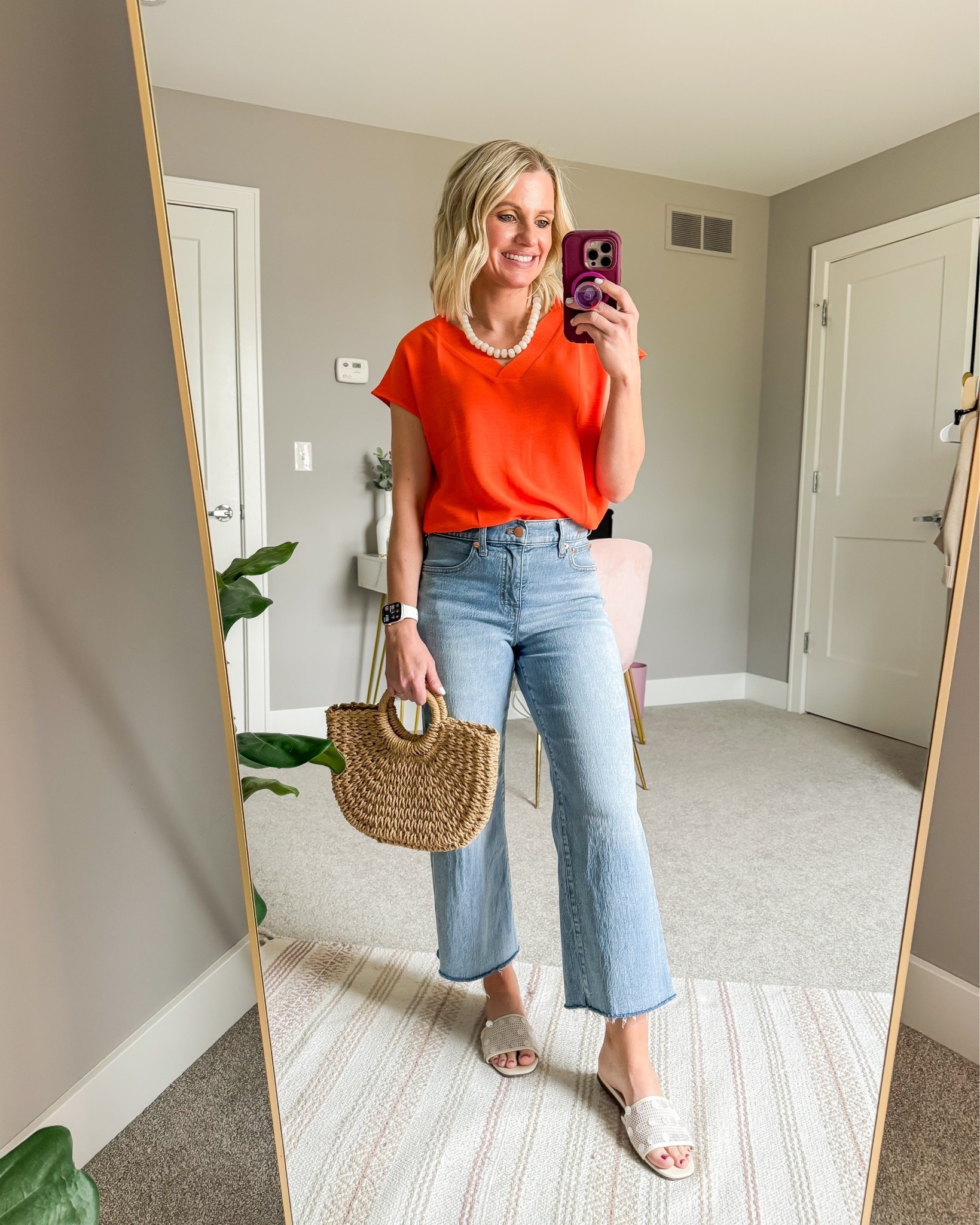 Orange top with light wash jeans! 
Top- small
Jeans- 25/petite

#LTKOver40 #LTKPetite #LTKSeasonal