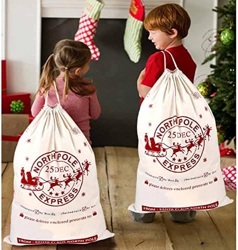 OurWarm 2pcs Santa Sacks Canvas Bags with Drawstring Large Christmas Bags Santa Bags for gifts Ki... | Amazon (US)