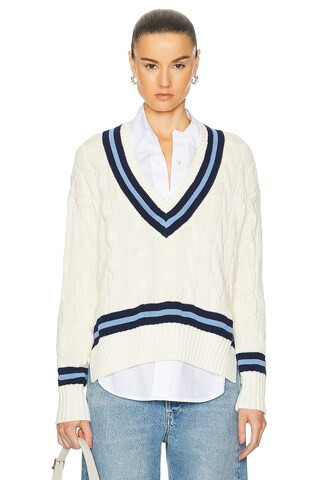 Polo Ralph Lauren Cricket Pullover Sweater in Cream & Navy Stripe - Cream. Size S (also in XS, M, L). | FWRD 