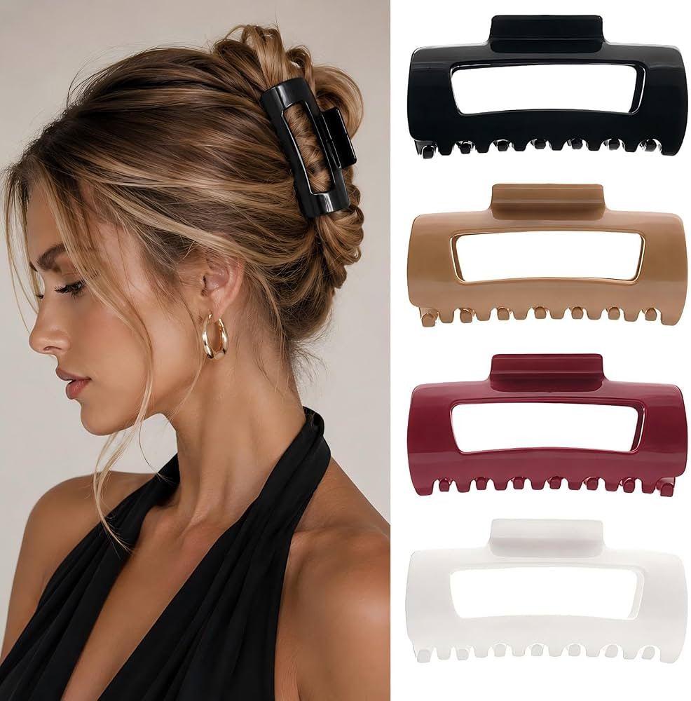 4 PCS Soft & Glossy Flexible Claw Clip,Unsnappable Rigid Silicone Hair Clip | Amazon (US)