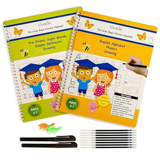 "Teacher Designed 21.5X27.5 cm EliteKids Large Magic Practice Copybook for Kids Alphabet + Sight ... | Amazon (US)