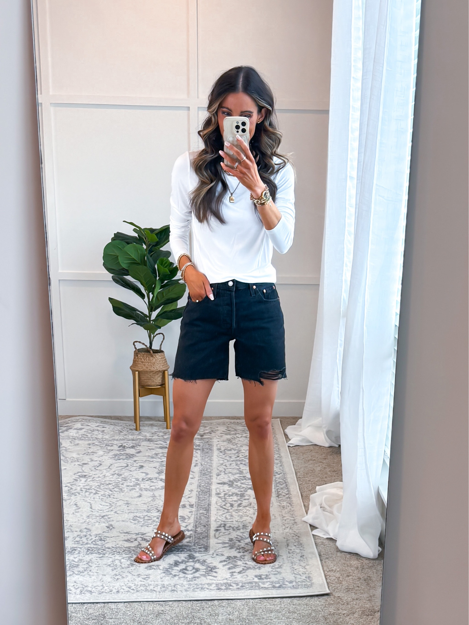 These jean shorts have great length! I’m wearing my true to size, 25. Size up for a looser fit. 

#LTKstyletip #LTKshoecrush #LTKfindsunder100