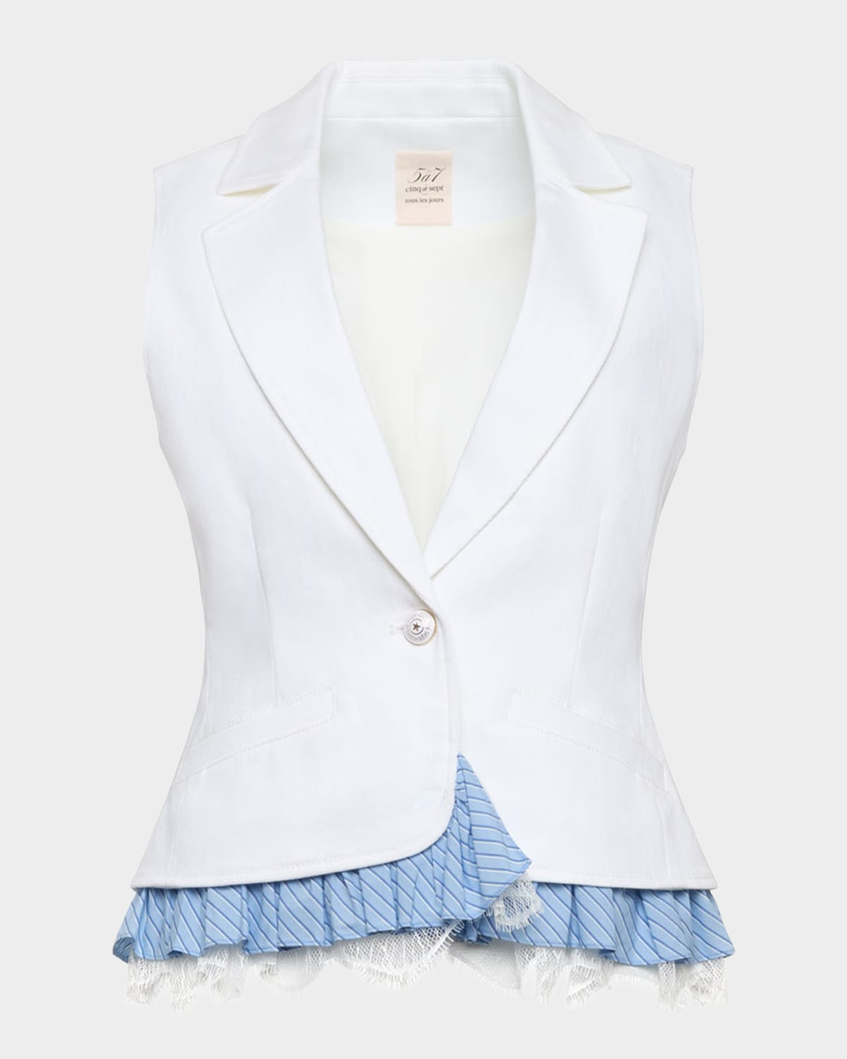 Jessie Stripe Lace Denim Vest | Neiman Marcus