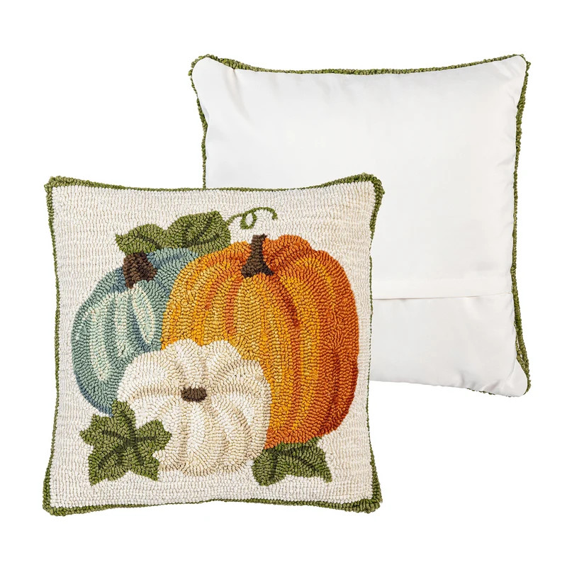 Indoor/Outdoor Shaped Pumpkins Hooked Polypropylene Throw Pillow 18"x1 | Plow & Hearth